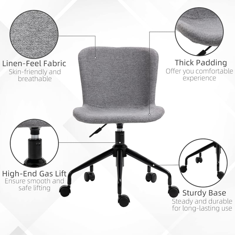 Vinsetto Home Office Chair, Swivel Task Chair with Adjustable Height, Armless