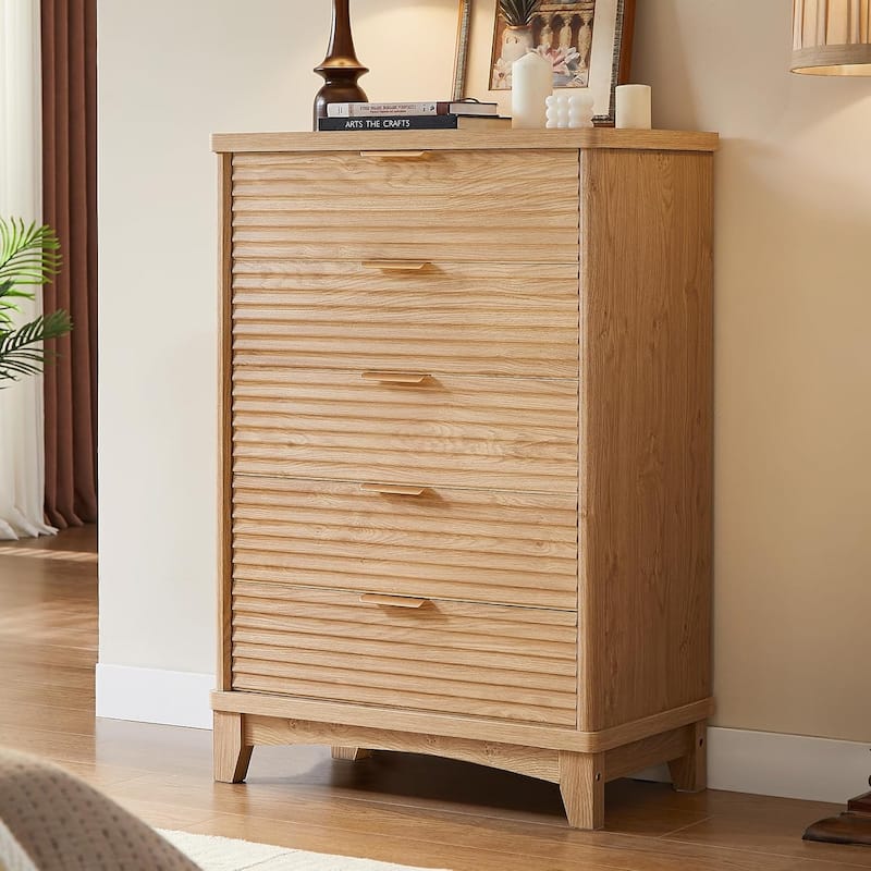 Wooden Drawers Dresser with Charging Station Dresser for Bedroom Chest of Drawers - Oak - 5-drawer