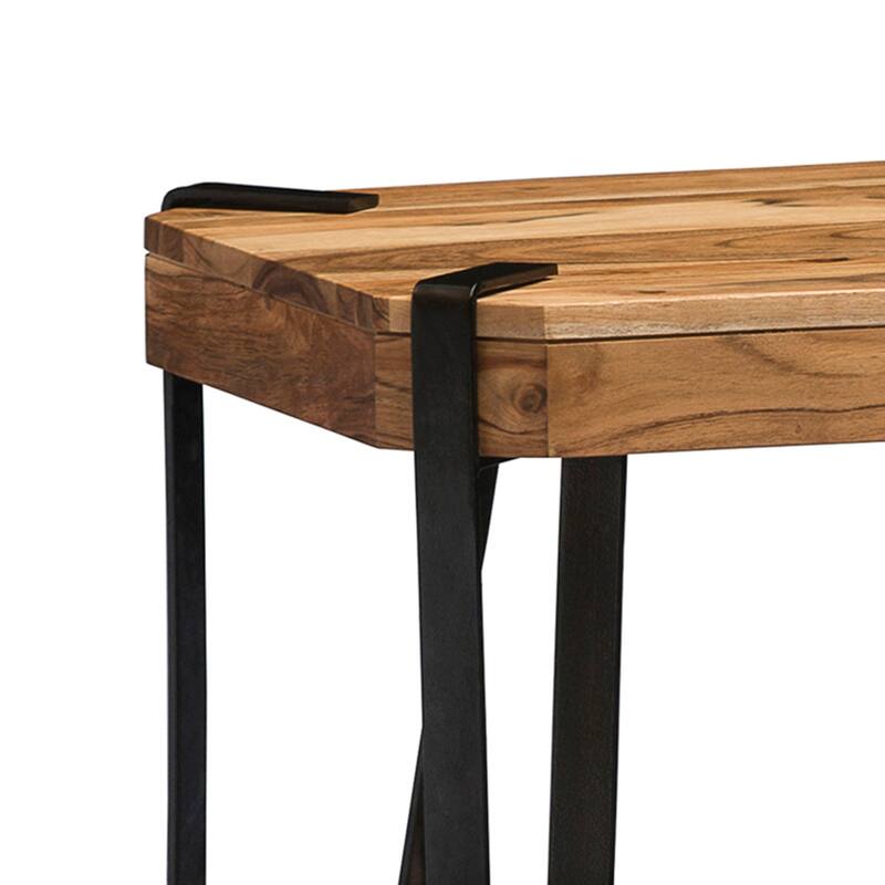 Ryegate Natural Solid Wood with Metal 2 Shelf End Table