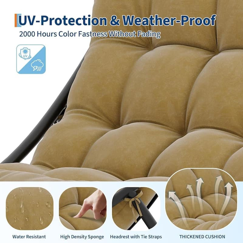 Outdoor Patio Papasan Rocking Chair with Cushion for Porch, Garden, Living Room