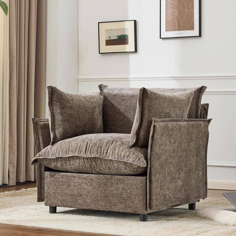 Chenille Upholstered Skirted Arm Chair Accent Chair With Thin Arms For Living Room