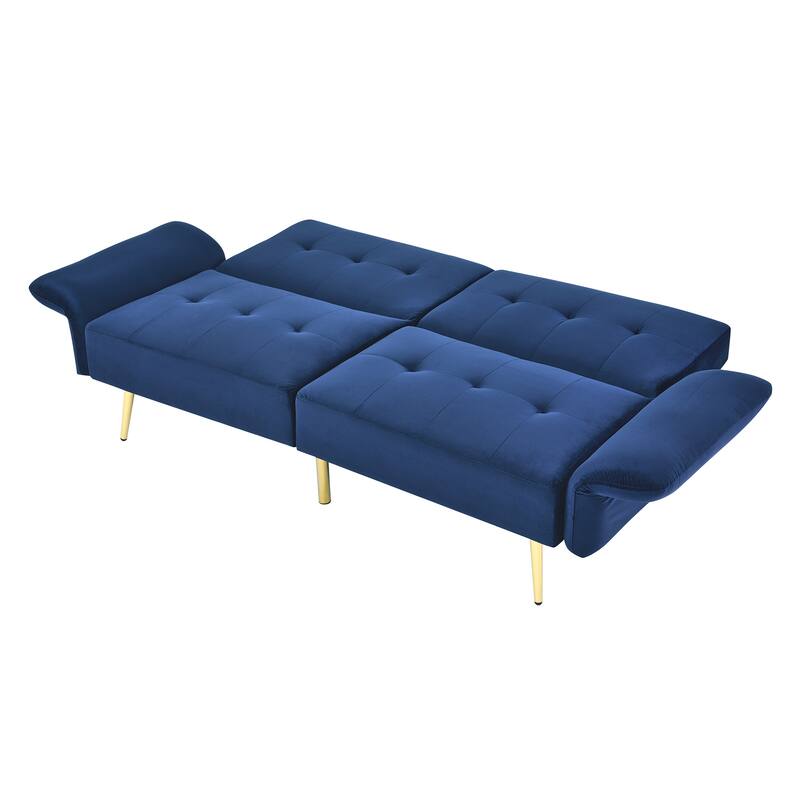 Velvet Futon Sofa Bed with Folded Armrests