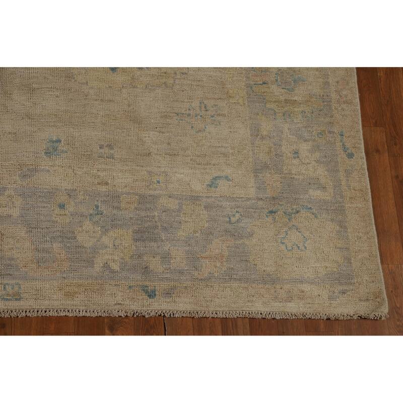 Hand Knotted Oriental 100% Wool Carpet Transitional All-Over Beige & Ivories Oushak Area Rug - 11' 9'' X 9' 0''
