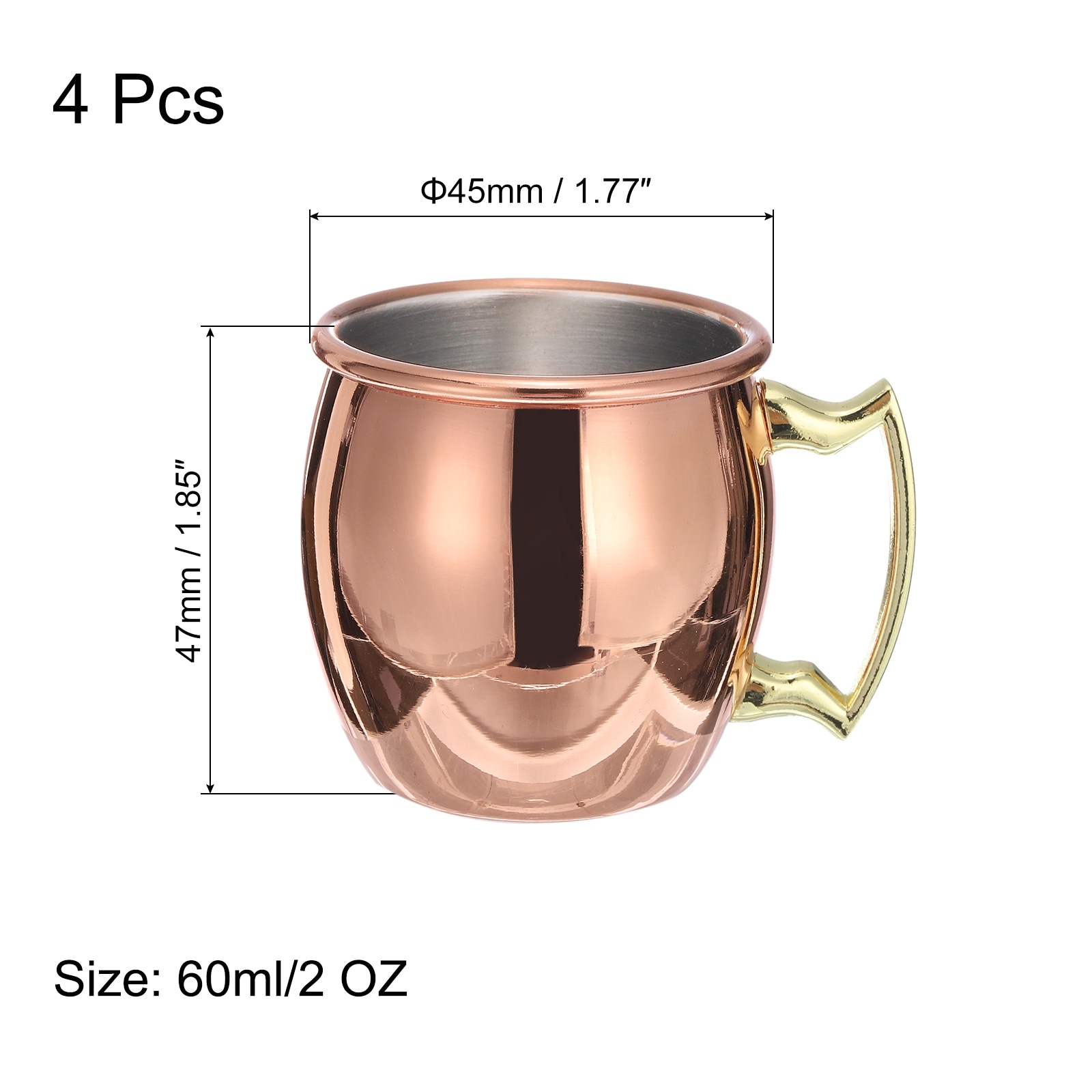 Copper Mugs 60ml/2 OZ Mini Cocktail Mugs, 4Pcs Rose Gold - Rose Gold