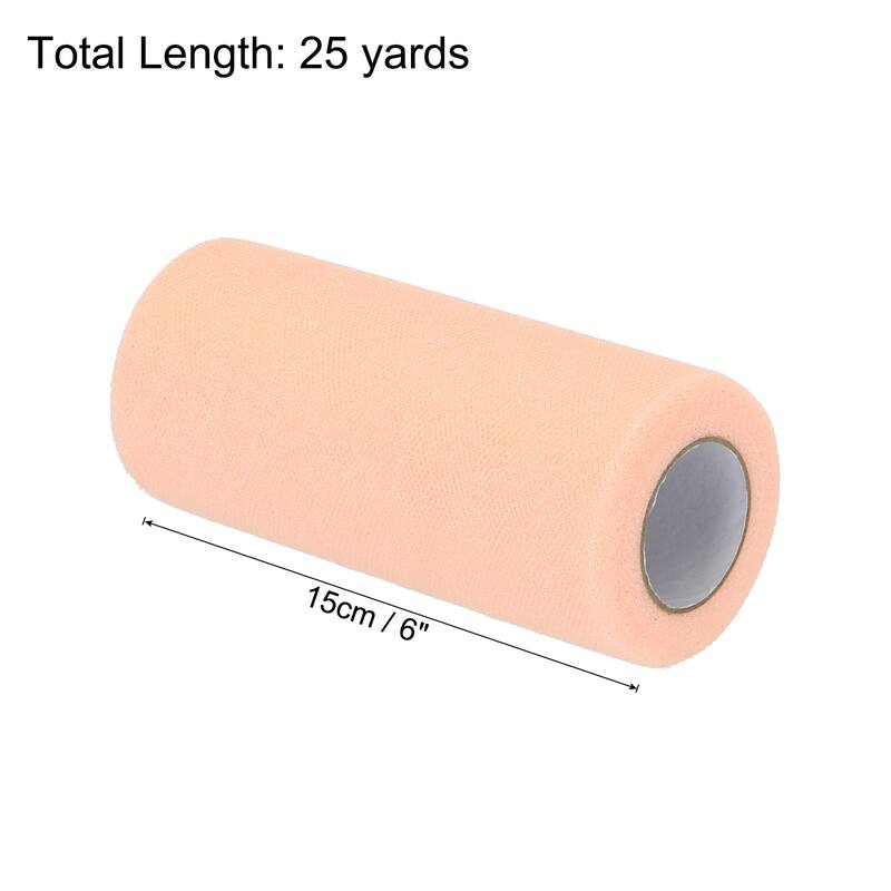 6" Sequin Tulle Ribbon Rolls Glitter Sparkly Netting Fabric for Gift - Apricot - 25 Yards