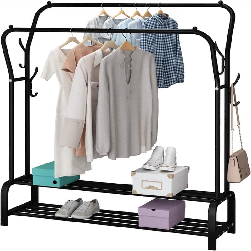 Garment Rack Freestanding Hanger Double Rods - 50.2"D x 13"W x 43.3"H