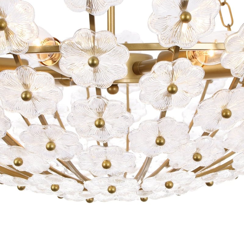 Mid-Century Modern 6-Light Glass Blossom Round Cage Chandelier