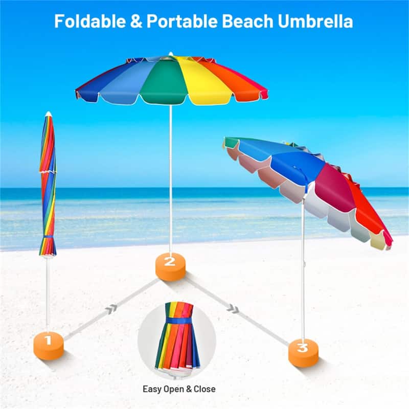 Large 8ft Beach Umbrella with Tilt and 16 Fiberglass Ribs for Beach or Patio Carry Bag Included
