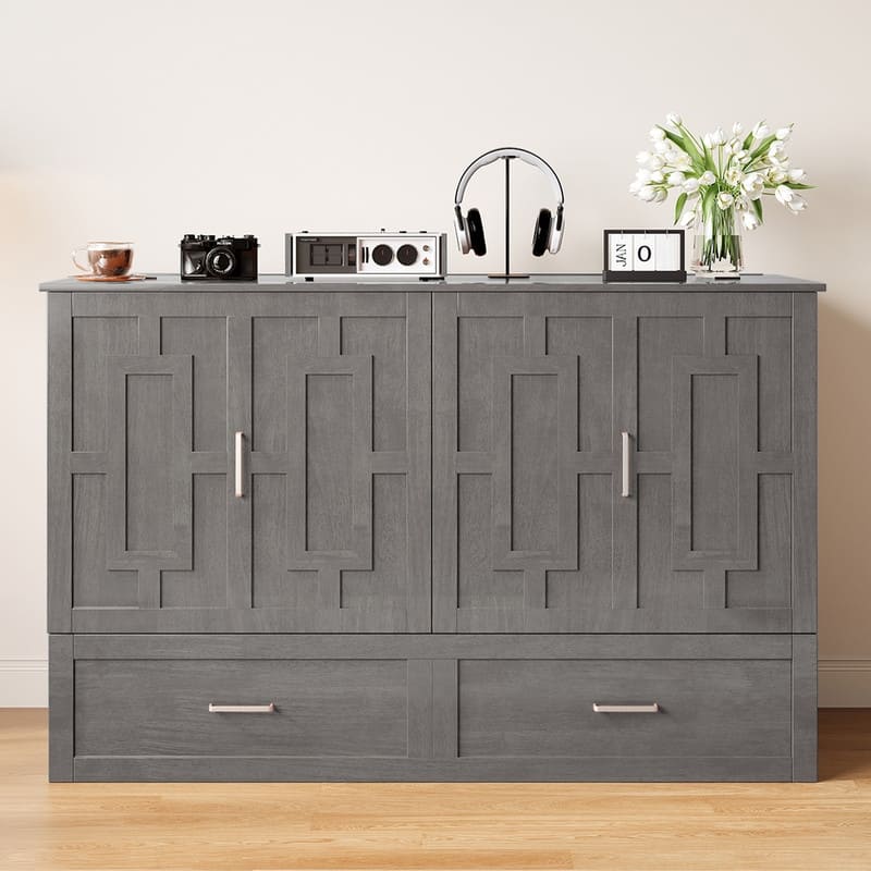 Mixoy Queen Modern Murphy Bed Chest with Mattress,Storage Drawer,Charging Station