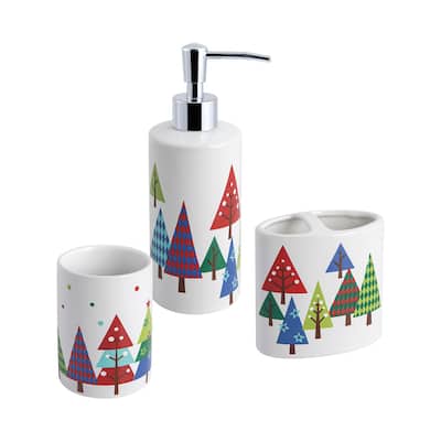 Christmas Tree 3pc Set Lotion Pump/Toothbrush Holder/Tumbler - 3pc bath accessory set