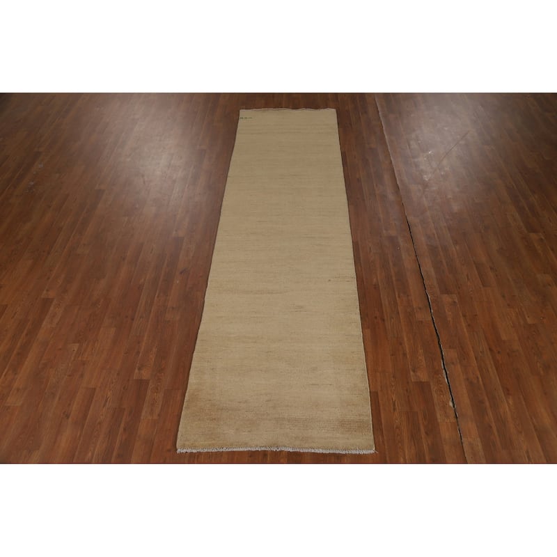 Modern Gabbeh Runner Rug Hand-Knotted Beige Wool Carpet - 2'9"x 9'6"