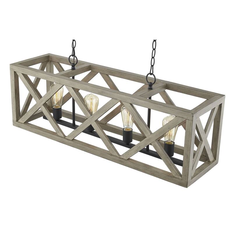 4 Light Anchor Grey Oak And Matte Black Pendant - 36"x9.85"x14"
