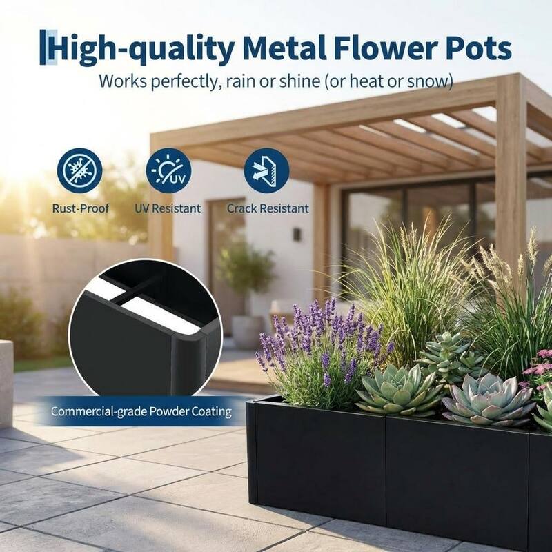 Square Metal Planter Box, Open Base Design