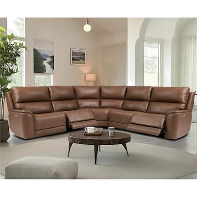 123" W Premium Genuine Leather Triple-Power Double Width Sectional Sofa with Zero Gravity and 1 Power Armless Chair