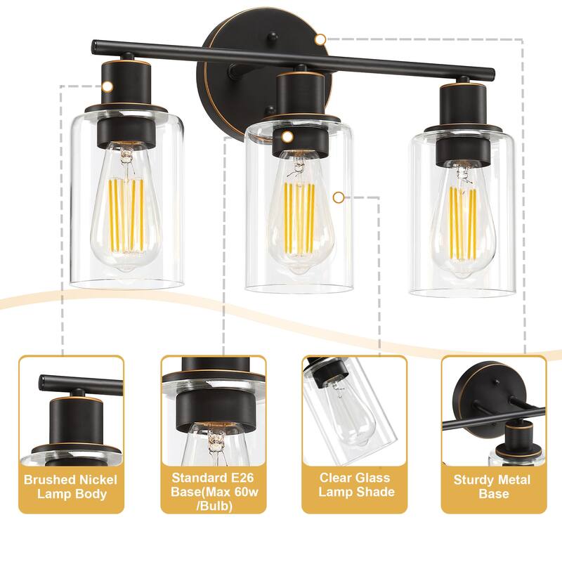 3-Light Glass Shade Bathroom Dimmable Vanity Light