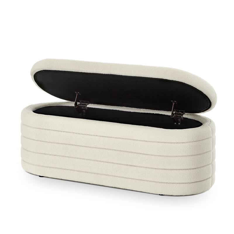 Oval Decorative Stool Lounge Stool Upholstered Seat, Exquisite Storage Bench Ottoman Bench with Safety Hinged Flap