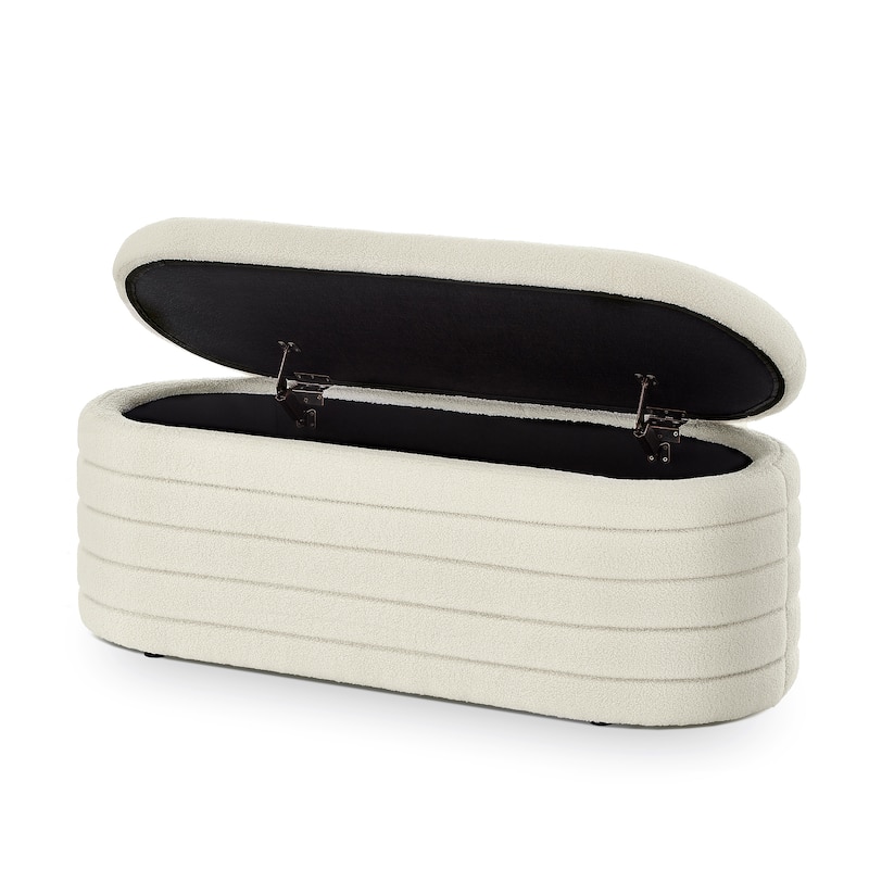 Teddy Fabric Upholstered Oval Storage Ottoman Bench, No assembly required