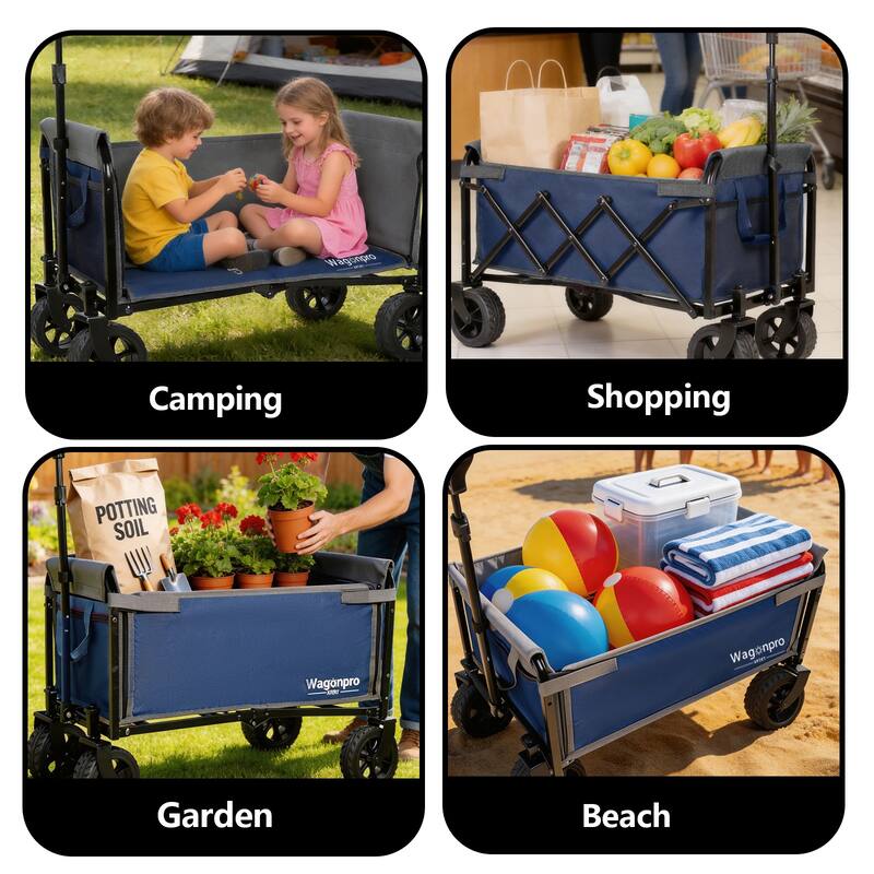 Upgraded 18" Wide Wheels, All-in-One Convertible Folding Trolley with Full-Side Opening & Dog Leash, 220Lbs Capacity for Camping