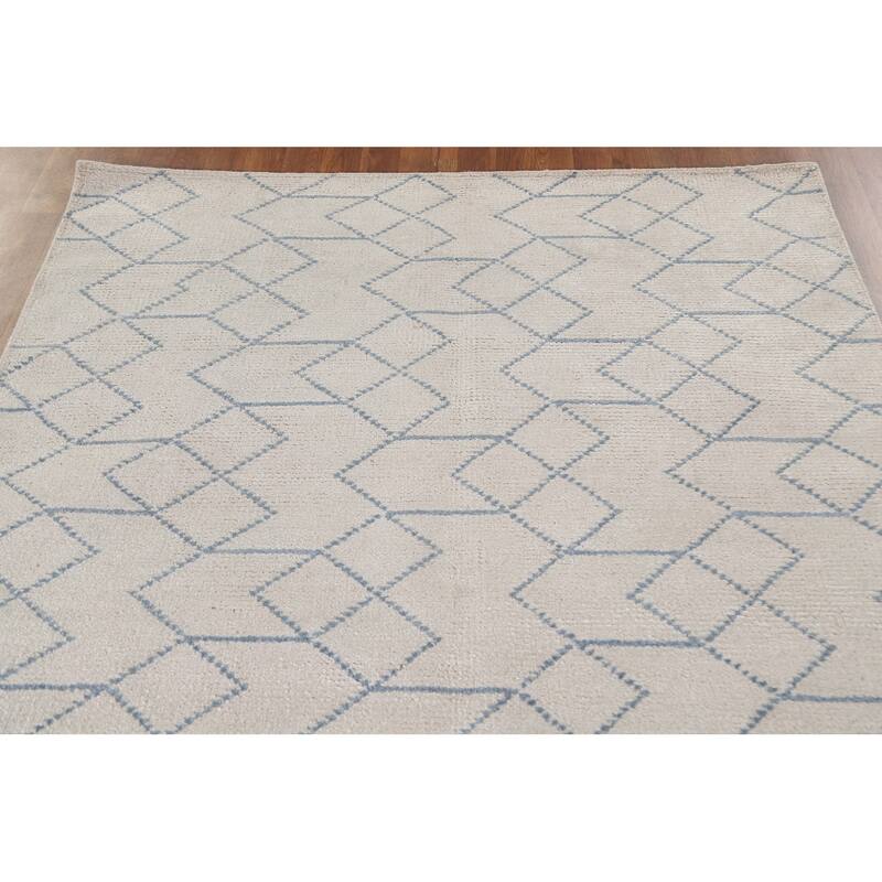 All-Over Trellis Moroccan Oriental Area Rug Hand-Knotted Wool Carpet - 5'1"x 8'0"