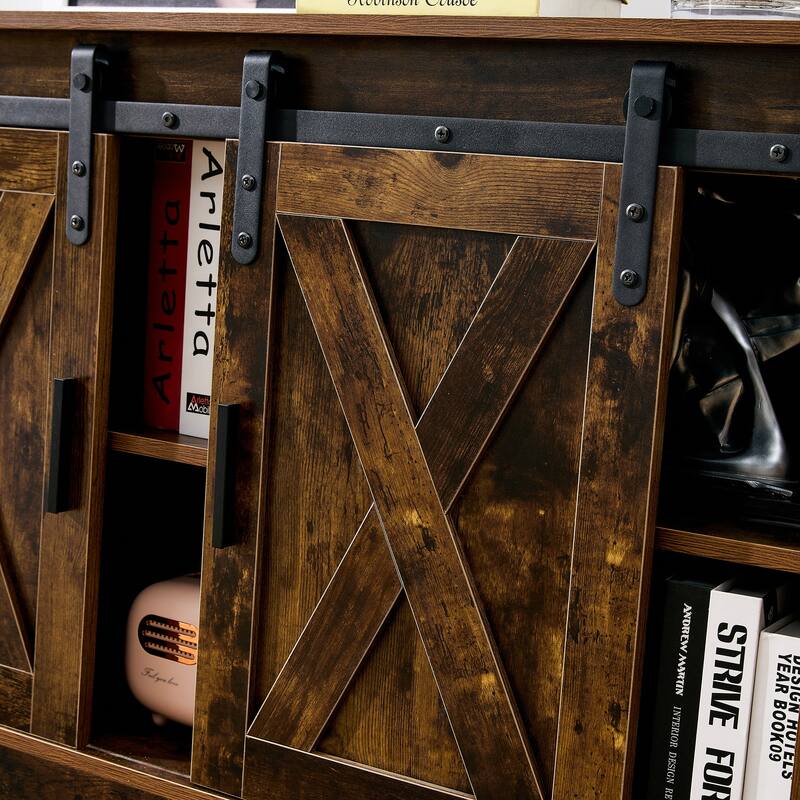 47" TV Stand with Barn Doors & 3-Layer Storage