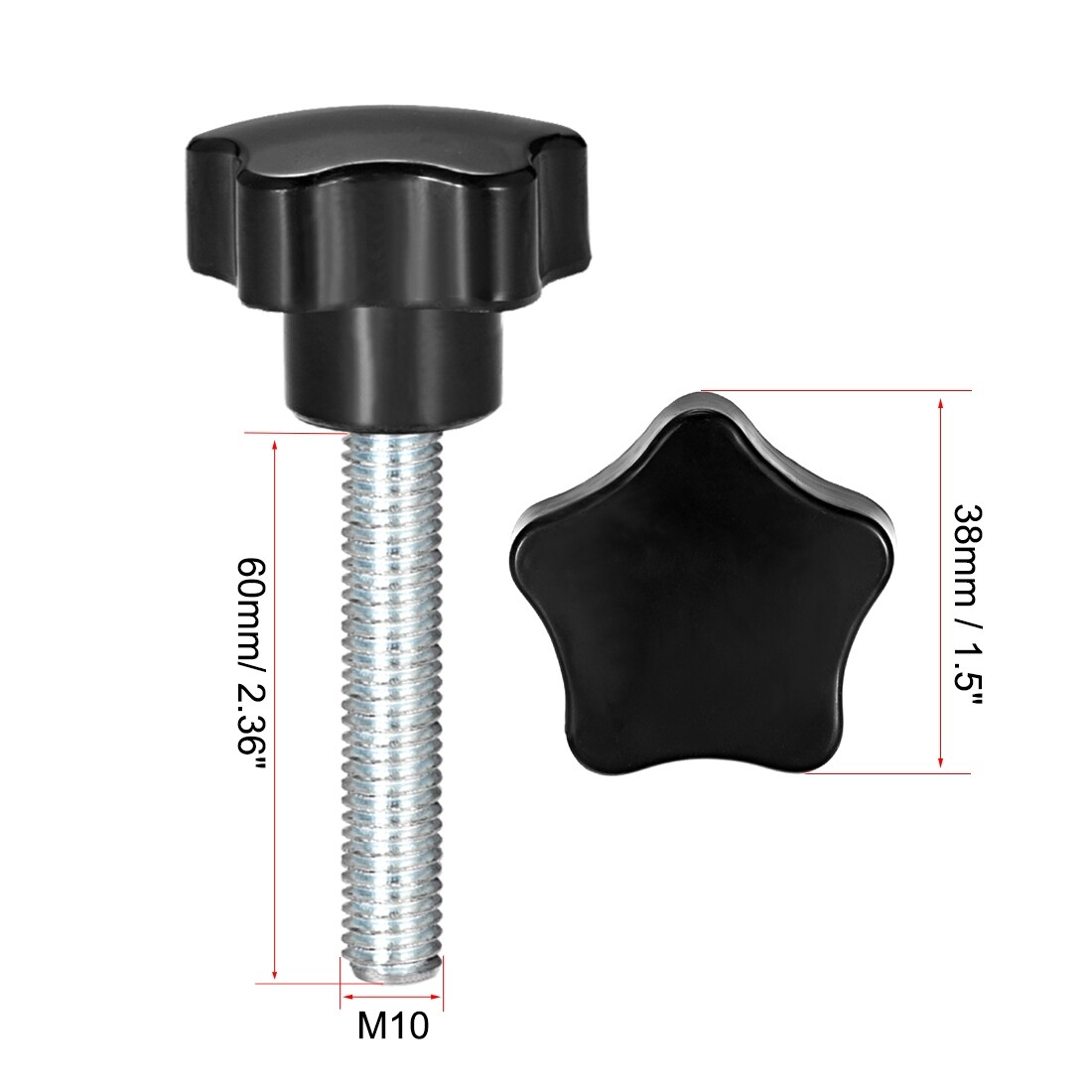 2pcs Star Knob M6/M8/M10/M12 Male Thread Star Shaped Head Grip Clamping Nuts PP 
