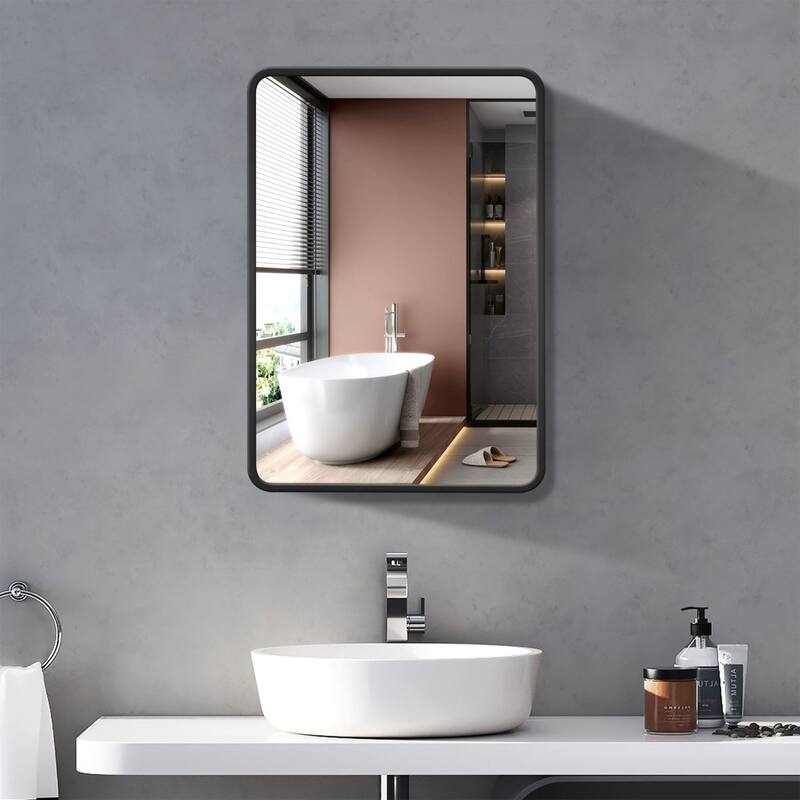 Black Framed Rectangular Medicine Cabinet with Mirror