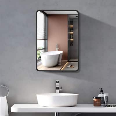 Black Framed Rectangular Medicine Cabinet with Mirror