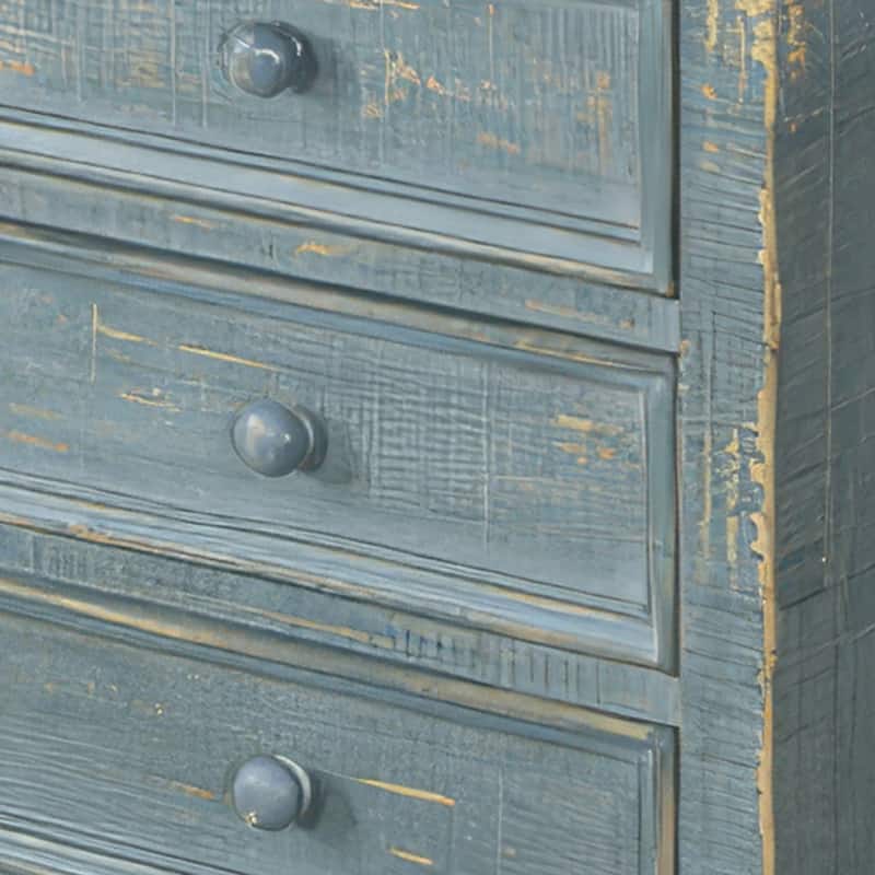 Rena Side End Table with 3 Drawers, 19 Inch Rustic Green Mahogany Wood
