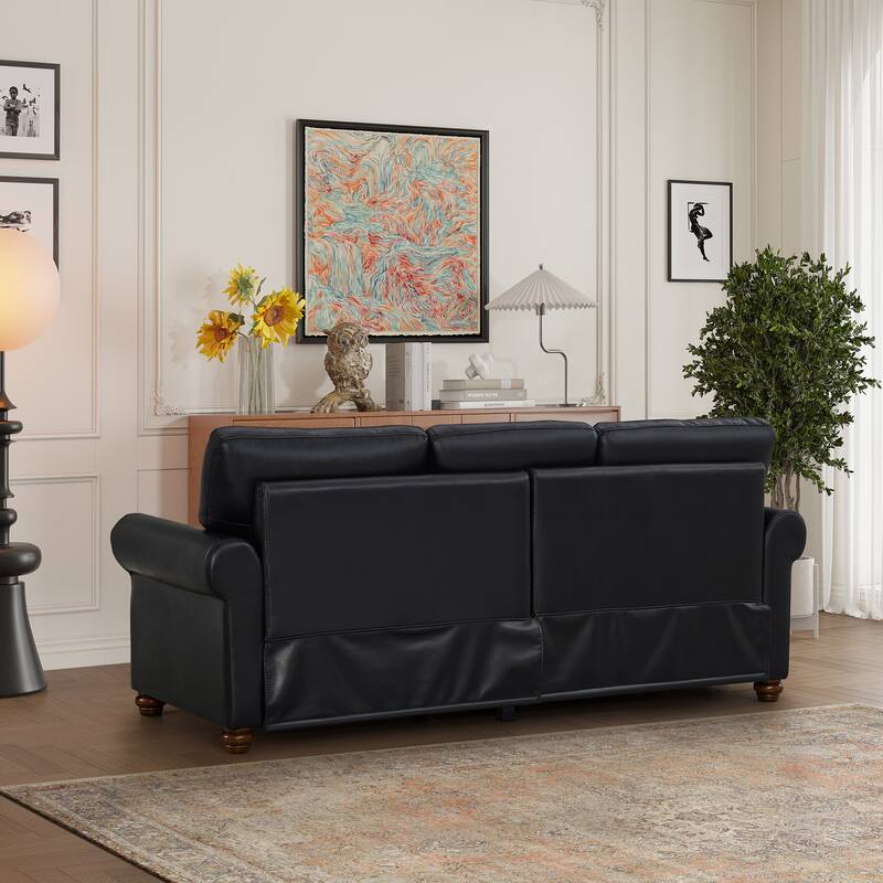 3-Seat Classic Sofa - Faux Leather with Nail Trim and Storage Boxes