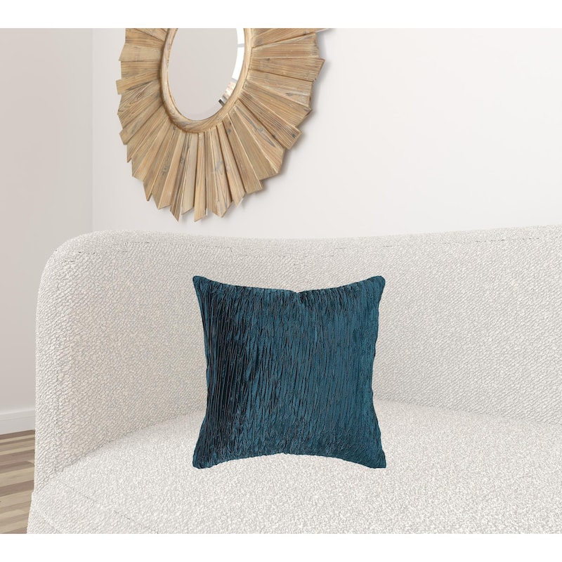 Dark Teal Blue Crinkle Down Filled Throw Pillow