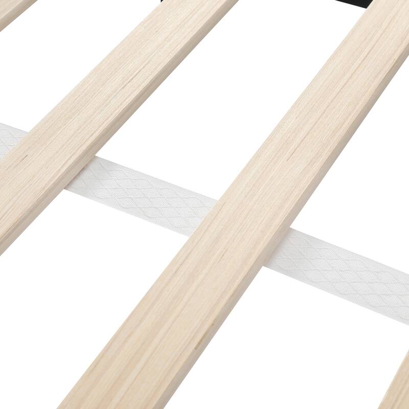 Roomfitters Full/Queen Size Upholstered Grounded Platform Bed with Bedside Desk and Round Stool, Velvet Fabric Bed Frame