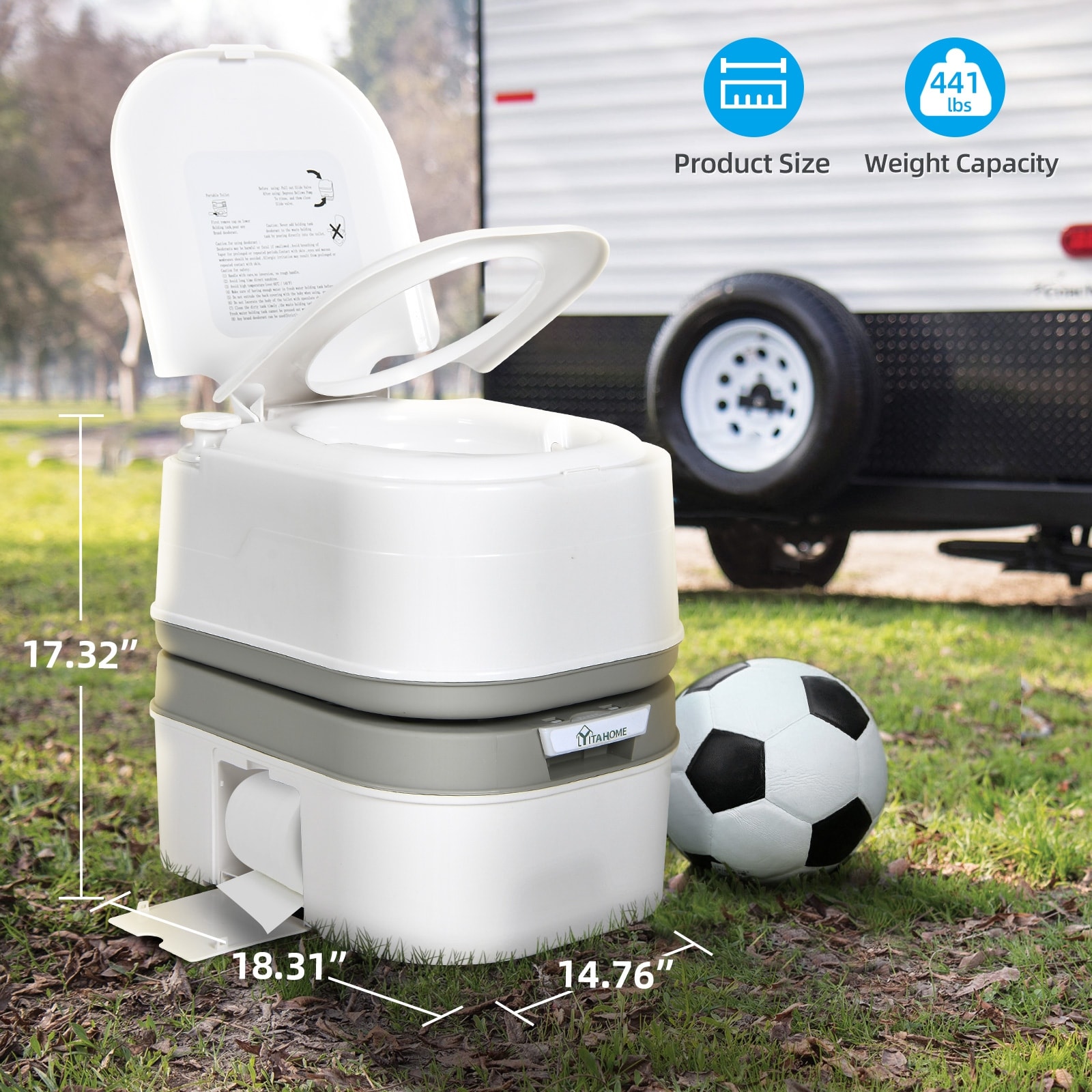 US Camping Supply Portable Toilet with Carry Bag, 5.3 Gallon Waste Tank -  Compact Indoor Outdoor Dual Outlet Commode - Travel, Camping, RV, Boating