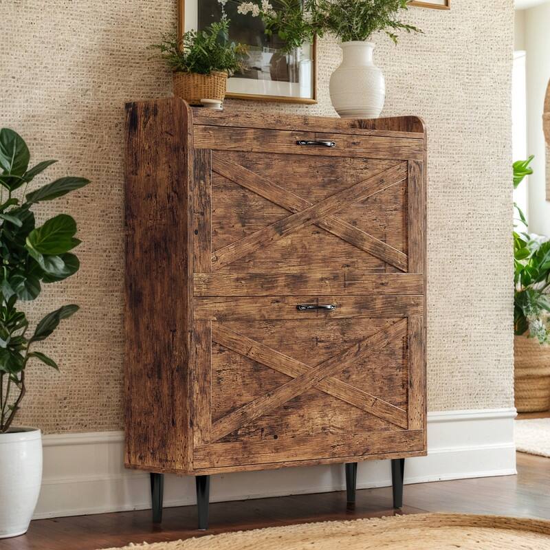 2 Flip 1 Barrier Barn Door Shoe Cabinet Melamine Embossed 31.6in