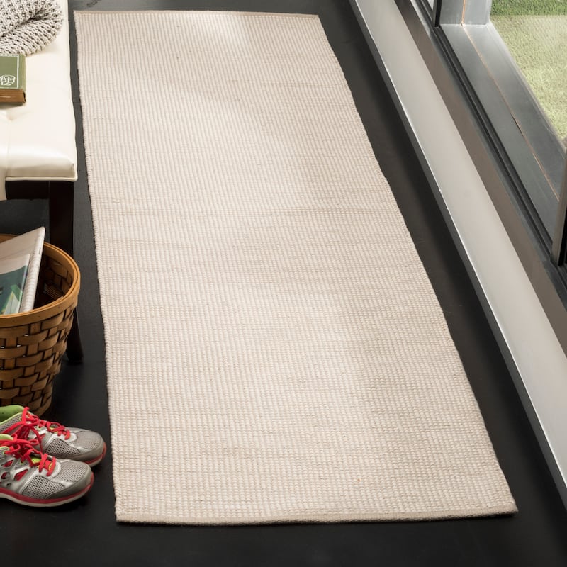 SAFAVIEH Handmade Flatweave Montauk Mariko Casual Cotton Rug - 12' Runner - Ivory/Grey