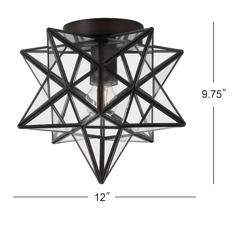 Lynn Moravian Star Metal/Clear Glass LED Flush Mount, by JONATHAN Y - 12"