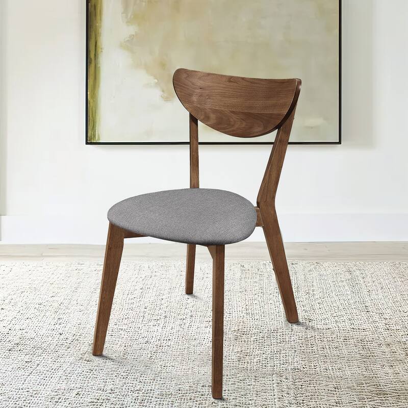 Brown/Gray Fabric Upholstered Wood Frame Dining Chair, Set of 2, Sturdy Dining Chair for Dining Rooms - 20.5