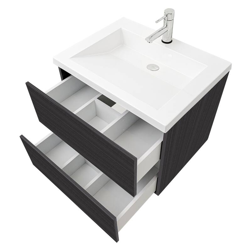 24"/30" Air Wall Mount Floating Bathroom Vanity in Dark Ebony with White Cultured Marble Top