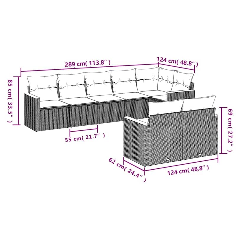 vidaXL Patio Sofa Set with Cushions Outdoor Conversation Furniture Poly Rattan