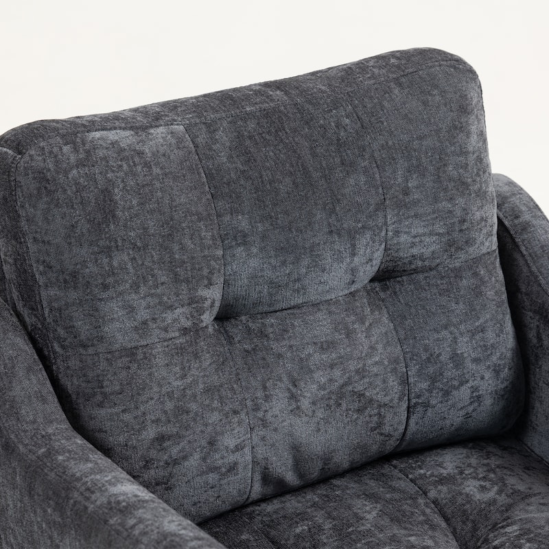 Chenille Accent Chair with USB Port, Ergonomic Upholstered Armchair, Lounge Reading Chair with Side Pocket & Wooden Legs