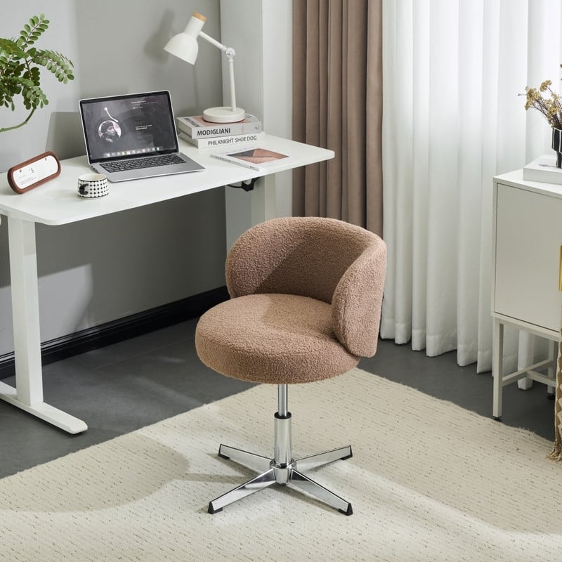 Cute Modern Teddy Swivel Chair Armless Adjustable Height Office Desk Chair with No Wheels and Backrest Support - N/A