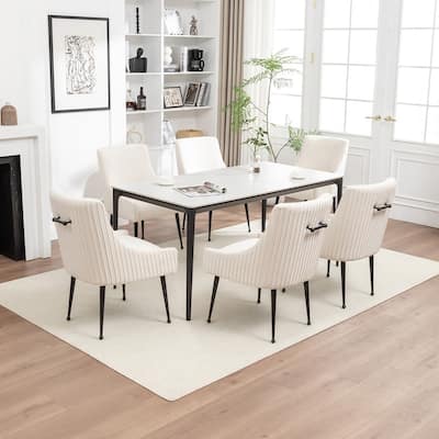 SEYNAR Modern Glam Velvet Black Metal Legs Dining Chair or Vanity Chair Set of 6 with Rear Handle