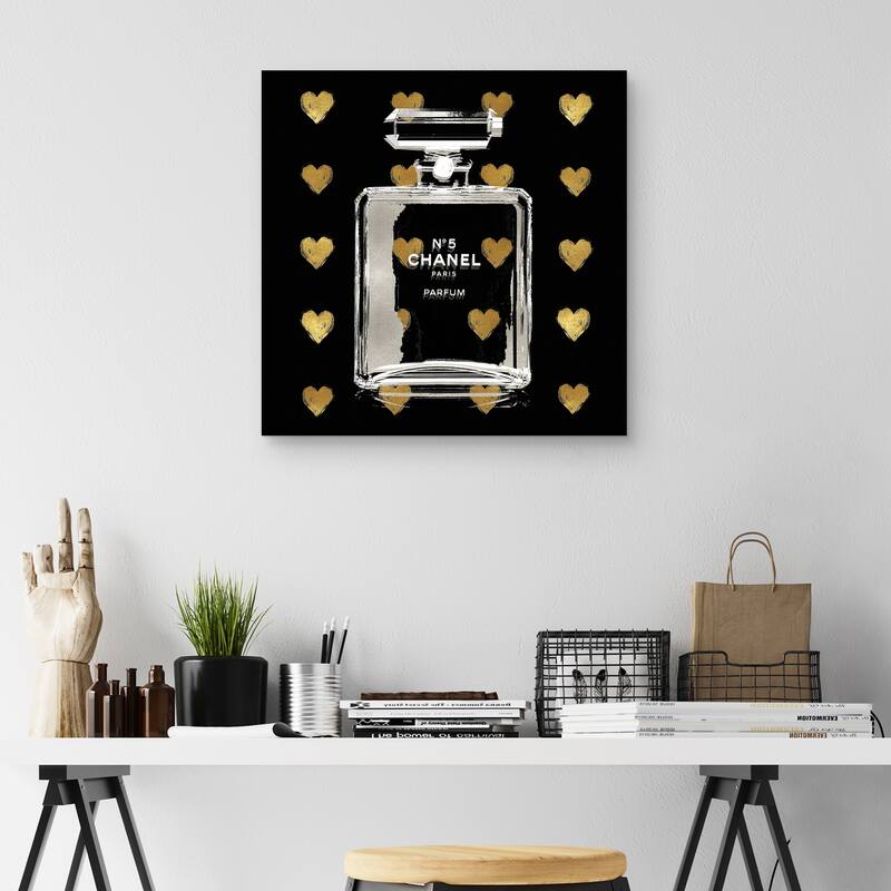 Gold Hearts on Black by Madeline Blake Canvas Art Print