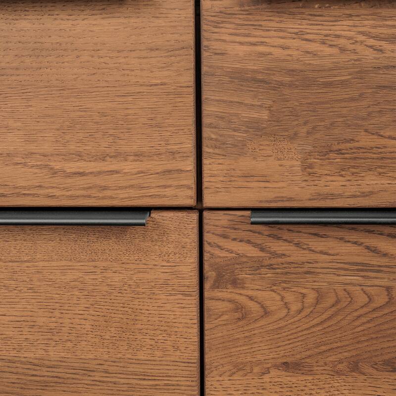 Nevada Mid-Century Modern Solid Oak Wood Buffet Sideboard Cabinet with 4 Drawers and 2 Cabinets