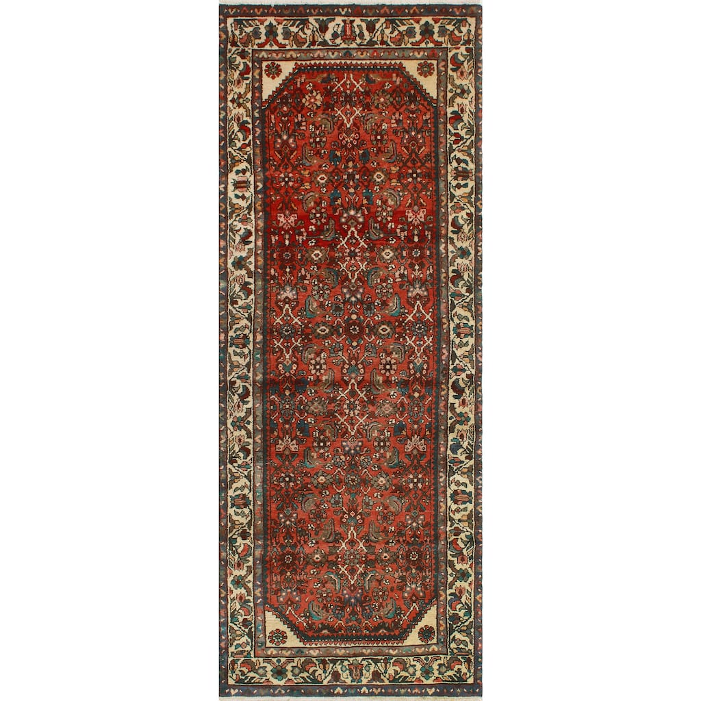 Fine Vintage Distressed Ariella Red/Ivory Runner - 3'5" x 9'10"