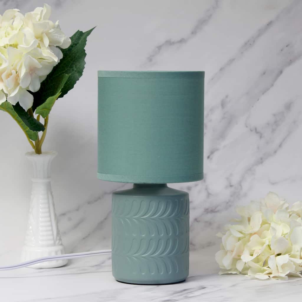 Floral Textured Ceramic Table Lamp with Drum Shade - 10" - Seafoam Green