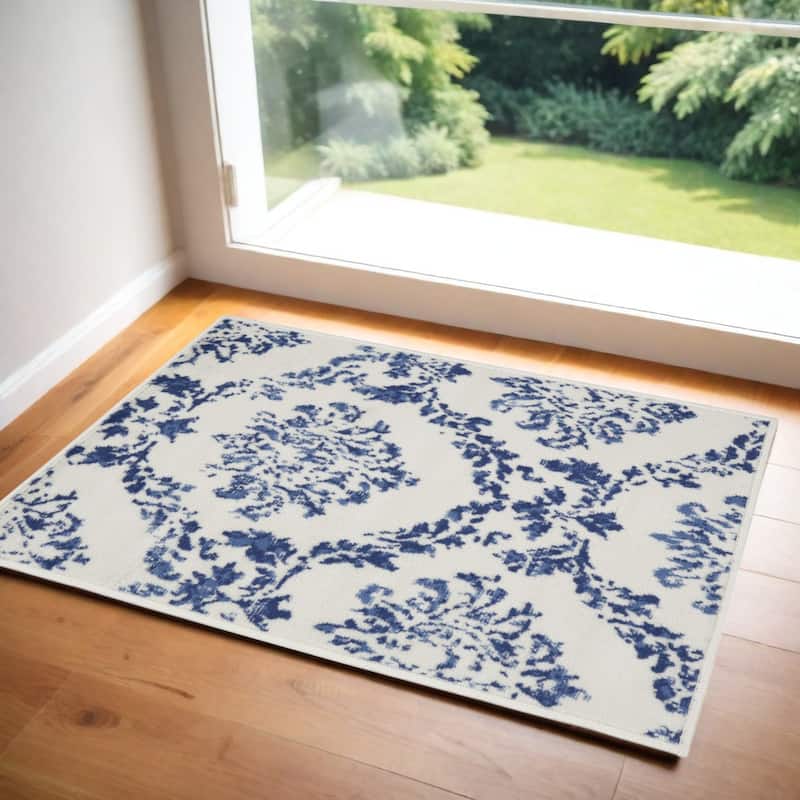Fixo Power Loomed Distressed Stain Resistant Area Rug By HomeRoots - 60' X '36' X '0.39 - 60' X '36' X '0.39 - Oxford Blue - Rectangle