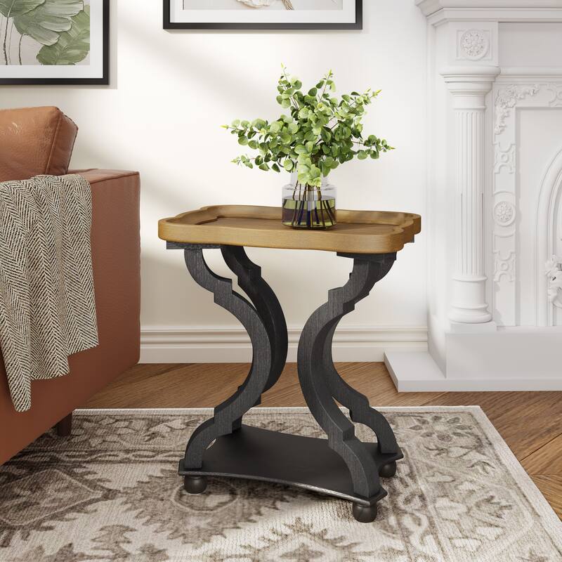 Ouray French Country Accent Table with Rectangular Top by Christopher Knight Home - Natural + Black