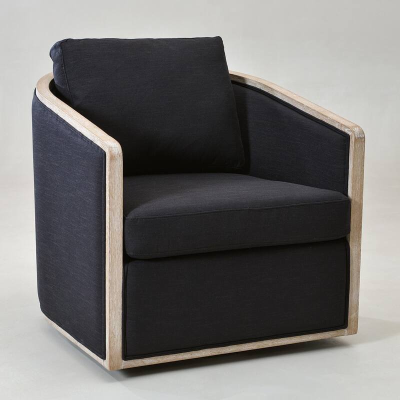 KINWELL 31"W Oak Frame Upholstered Swivel Barrel Armchair