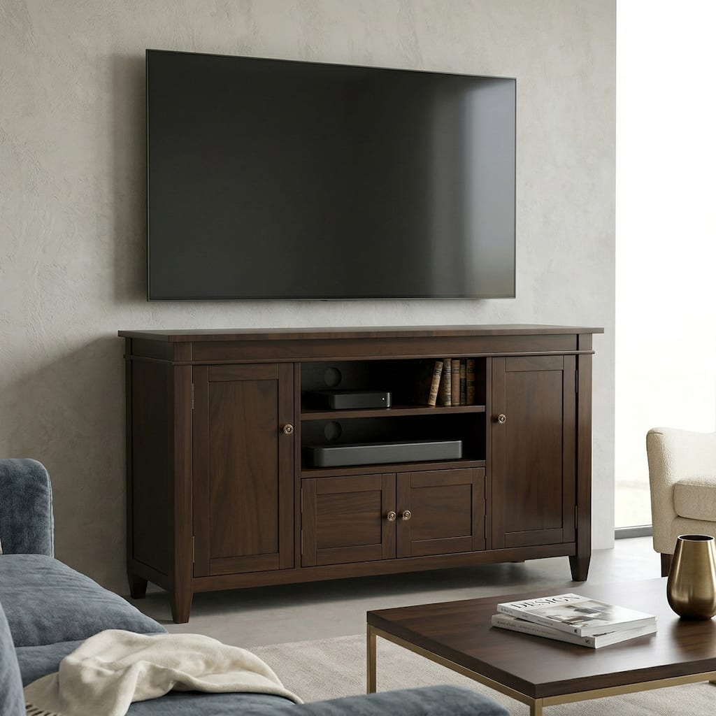 WYNDENHALL Sterling SOLID WOOD 54 inch Wide Transitional TV Media Stand For TVs up to 60 inches