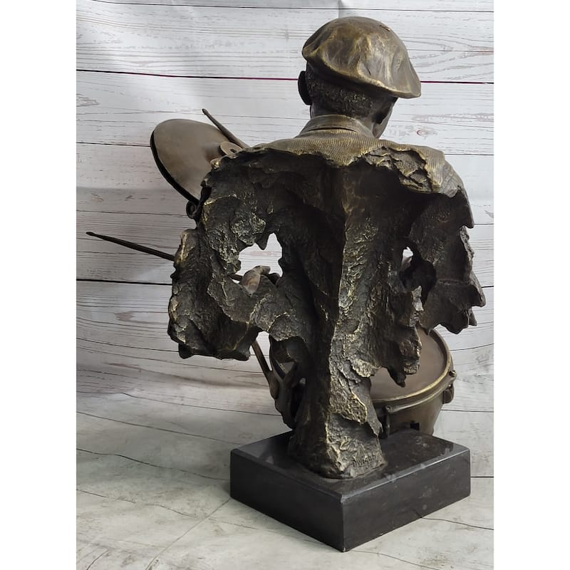 African African Drummer Black Musician Sculpture Bronze Statue Art Decor Marble Base